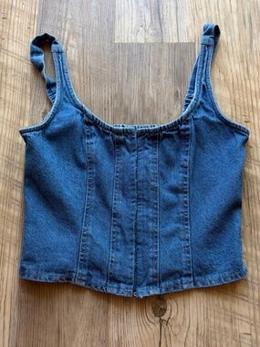 Lone Star Medium Wash Blue Denim Cropped Corset Top